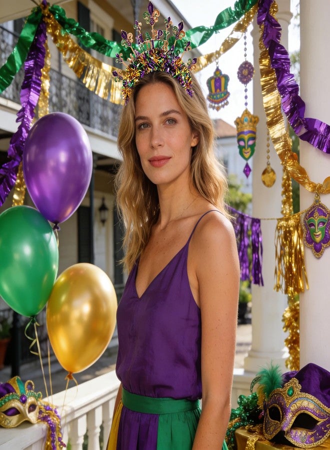 BVGA Mardi Gras Headband for Women Metal Tinsel Wrapped Glitter Mask Fleur De Lis Headpiece Carnival Party Accessories Gifts (Fleur De Lis 2) - Image 4